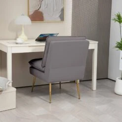 Grey 1-Piece Armless Upholstered Leisure Tight Back Accent Side Chair With Cushion -More Furniture Store light grey jearey ottomans e11xxy hd gy 44 1000