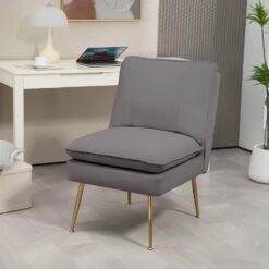 Grey 1-Piece Armless Upholstered Leisure Tight Back Accent Side Chair With Cushion