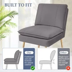 Grey 1-Piece Armless Upholstered Leisure Tight Back Accent Side Chair With Cushion -More Furniture Store light grey jearey ottomans e11xxy hd gy c3 1000