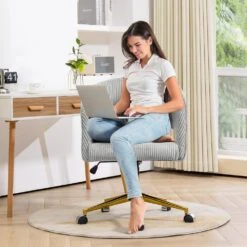 Light Grey Modern Swivel And Adjustable Task Chair Tufted Office Chair With Gold Base -More Furniture Store light grey jearey task chairs e31bgy hd gy 31 1000