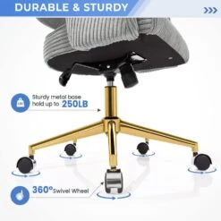 Light Grey Modern Swivel And Adjustable Task Chair Tufted Office Chair With Gold Base -More Furniture Store light grey jearey task chairs e31bgy hd gy 4f 1000