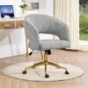 Light Grey Modern Swivel And Adjustable Task Chair Tufted Office Chair With Gold Base