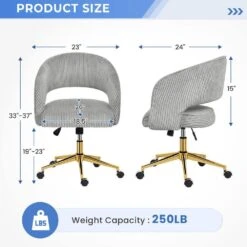 Light Grey Modern Swivel And Adjustable Task Chair Tufted Office Chair With Gold Base -More Furniture Store light grey jearey task chairs e31bgy hd gy c3 1000