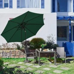 10 Ft. Steel Lighted Market Tilt Solar Umbrella With Crank In Dark Green -More Furniture Store market umbrellas 10dz zzs dg 40 1000