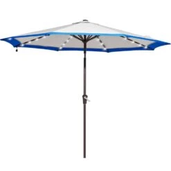 10 Ft. Steel Lighted Market Tilt Solar Umbrella With Crank In Gray And Blue Splicing