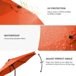 10 Ft. Steel Lighted Market Tilt Solar Umbrella With Crank In Orange -More Furniture Store market umbrellas 10dz zzs orange 66 1000