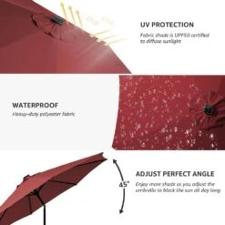 10 Ft. Steel Lighted Market Tilt Solar Umbrella With Crank In Red -More Furniture Store market umbrellas 10dz zzs red 66 1000