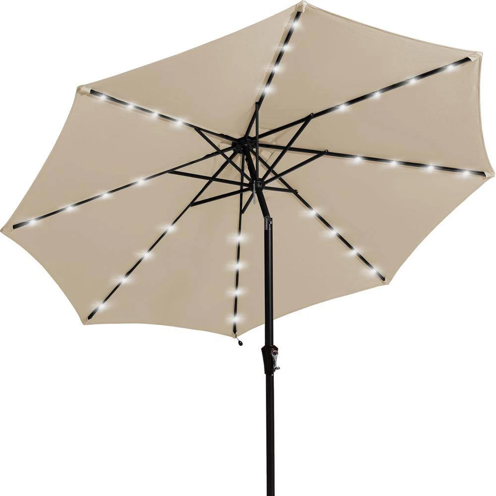 10 Ft. Steel Outdoor Patio Market Umbrella With Lights In Beige 3 10 Ft. Steel Outdoor Patio Market Umbrella With Lights In Beige - Image 3