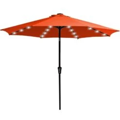 10 Ft. Steel Outdoor Patio Market Umbrella With Lights In Orange