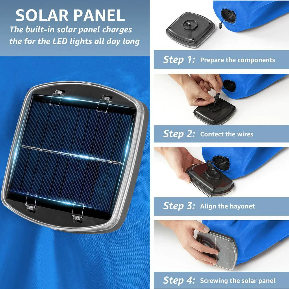 10 Ft. Steel Outdoor Patio Market Umbrella With Lights In Blue 3 10 Ft. Steel Outdoor Patio Market Umbrella With Lights In Blue - Image 3