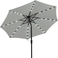 10 Ft. Steel Outdoor Patio Market Umbrella With Lights In Gray -More Furniture Store market umbrellas 11cbzzs gray 1f 1000