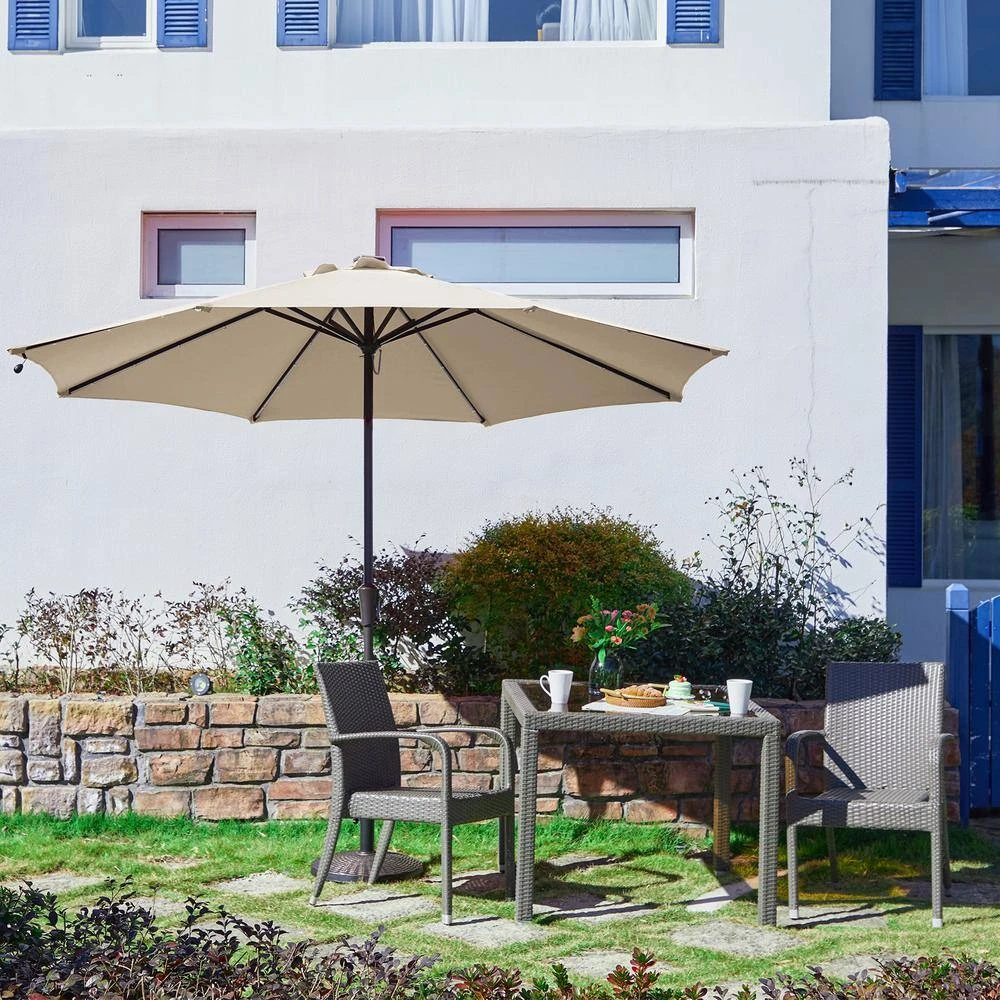 11 Ft. LED Lights Steel Outdoor Market Solar Patio Umbrella In Beige 8 11 Ft. LED Lights Steel Outdoor Market Solar Patio Umbrella In Beige - Image 8