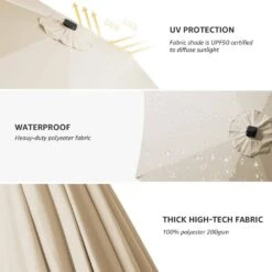 11 Ft. LED Lights Steel Outdoor Market Solar Patio Umbrella In Beige 10 11 Ft. LED Lights Steel Outdoor Market Solar Patio Umbrella In Beige -More Furniture Store market umbrellas 11dz zzs beige a0 1000