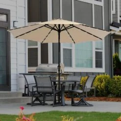 11 Ft. LED Lights Steel Outdoor Market Solar Patio Umbrella In Beige 14 11 Ft. LED Lights Steel Outdoor Market Solar Patio Umbrella In Beige -More Furniture Store market umbrellas 11dz zzs beige d4 1000