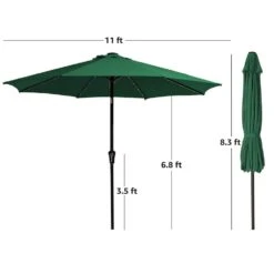 11 Ft. LED Lights Steel Outdoor Market Solar Patio Umbrella In Green -More Furniture Store market umbrellas 11dz zzs dg 77 1000