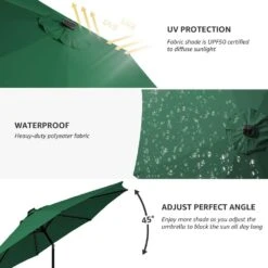 11 Ft. LED Lights Steel Outdoor Market Solar Patio Umbrella In Green -More Furniture Store market umbrellas 11dz zzs dg a0 1000