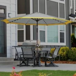 11 Ft. LED Lights Steel Outdoor Market Solar Patio Umbrella In Gray And Yellow 9 11 Ft. LED Lights Steel Outdoor Market Solar Patio Umbrella In Gray And Yellow -More Furniture Store market umbrellas 11dz zzs gys 31 1000