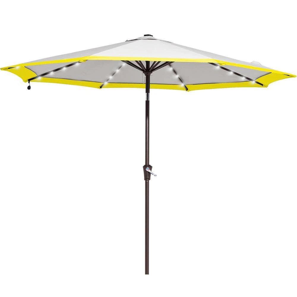 11 Ft. LED Lights Steel Outdoor Market Solar Patio Umbrella In Gray And Yellow 2 11 Ft. LED Lights Steel Outdoor Market Solar Patio Umbrella In Gray And Yellow - Image 2