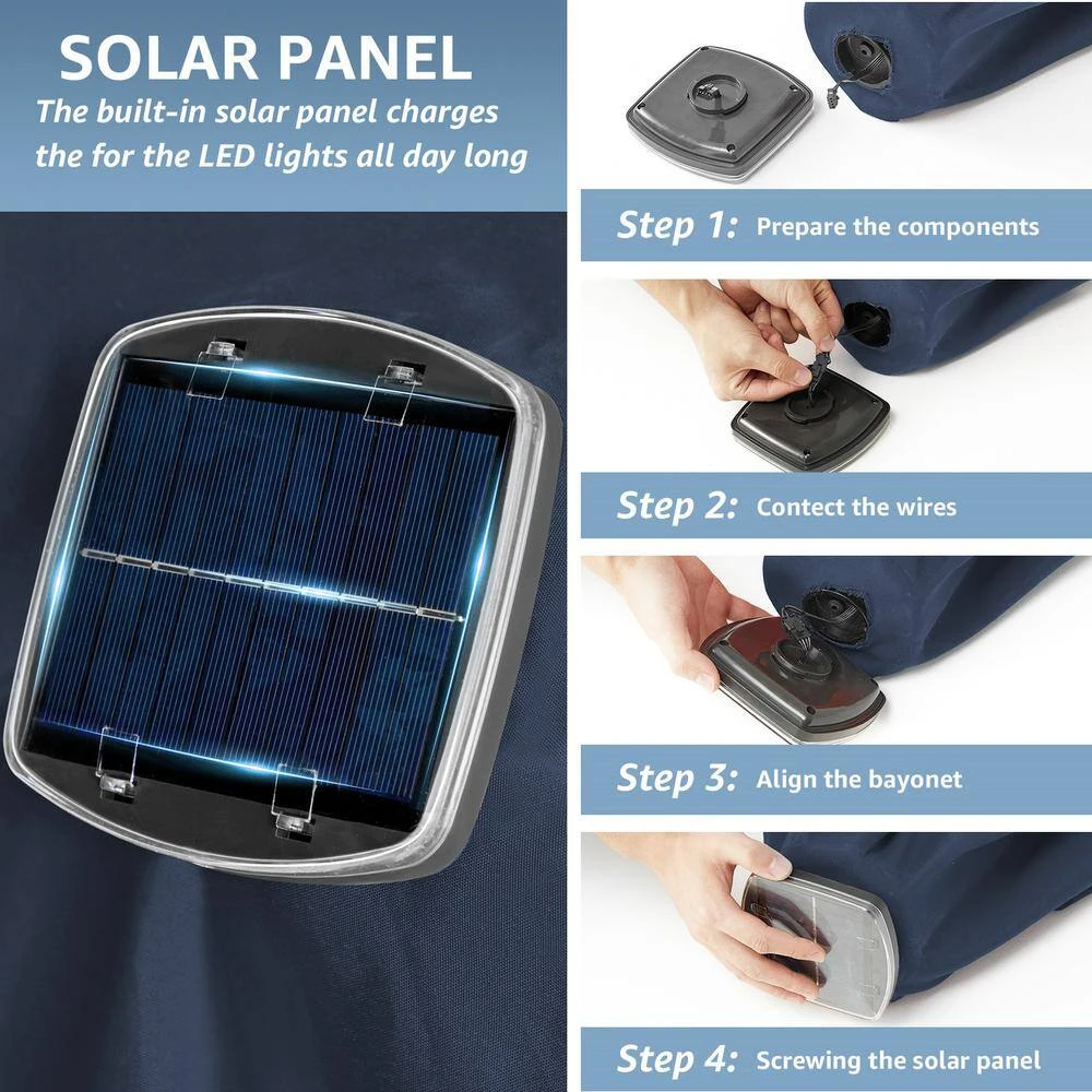 11 Ft. LED Lights Steel Outdoor Market Solar Patio Umbrella In Navy 4 11 Ft. LED Lights Steel Outdoor Market Solar Patio Umbrella In Navy - Image 4