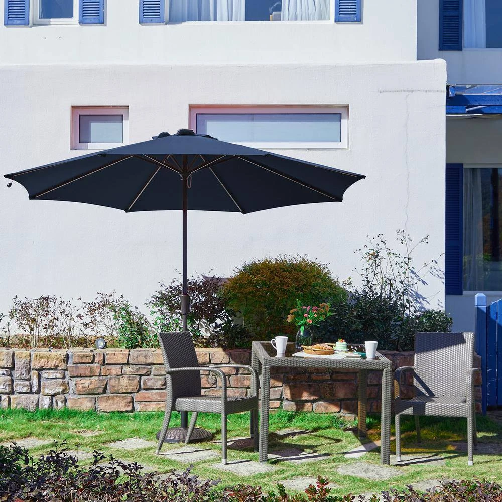 11 Ft. LED Lights Steel Outdoor Market Solar Patio Umbrella In Navy 7 11 Ft. LED Lights Steel Outdoor Market Solar Patio Umbrella In Navy - Image 7