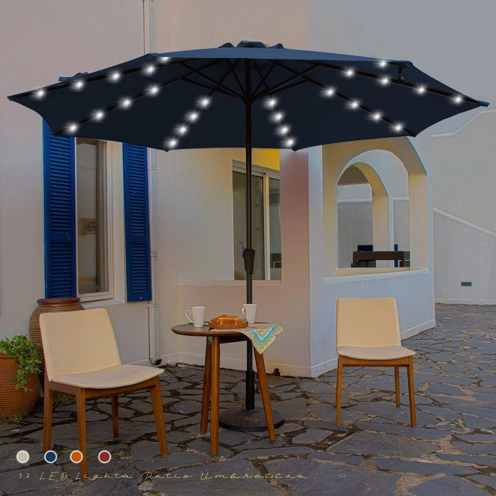 11 Ft. LED Lights Steel Outdoor Market Solar Patio Umbrella In Navy 1 11 Ft. LED Lights Steel Outdoor Market Solar Patio Umbrella In Navy