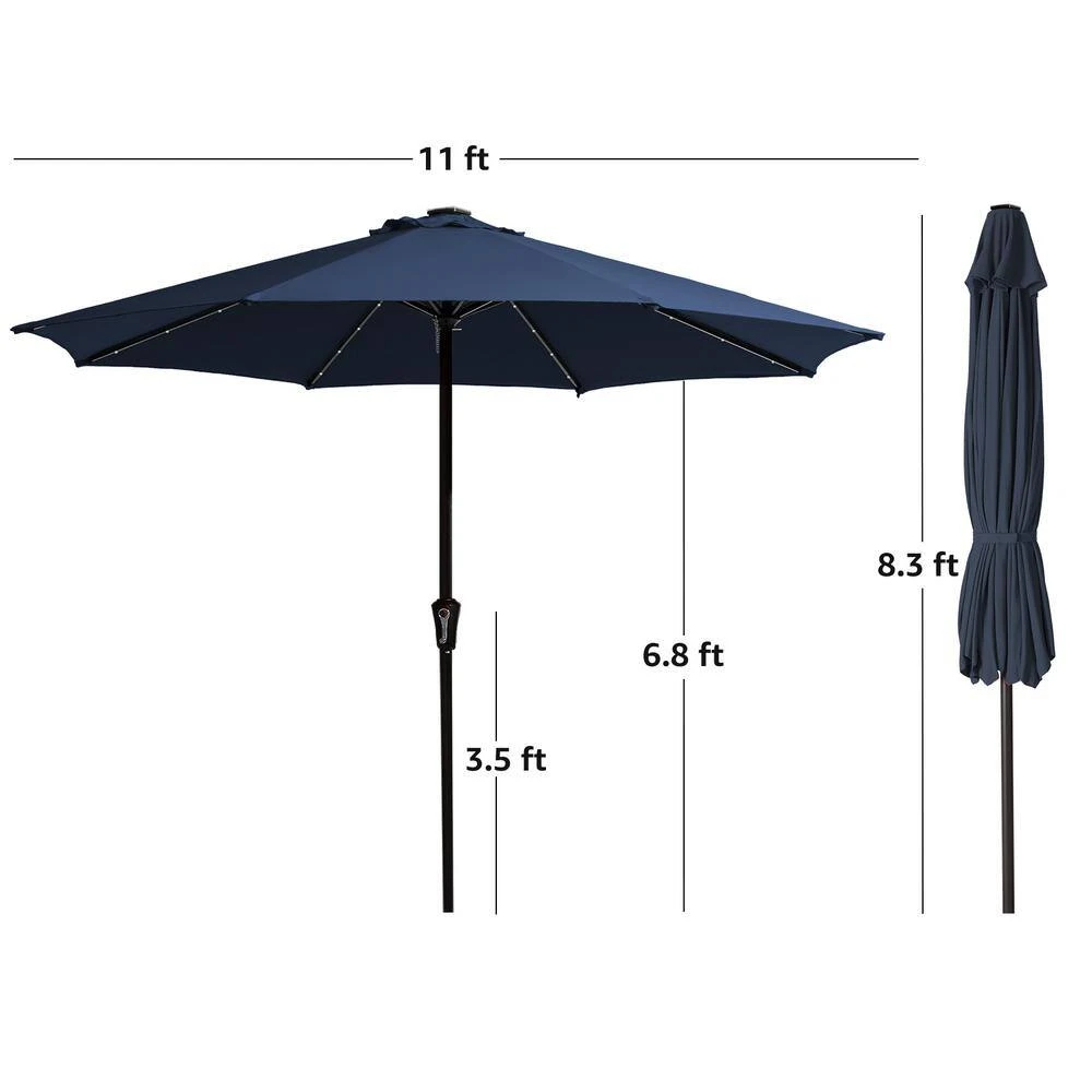11 Ft. LED Lights Steel Outdoor Market Solar Patio Umbrella In Navy 5 11 Ft. LED Lights Steel Outdoor Market Solar Patio Umbrella In Navy - Image 5