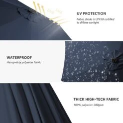 11 Ft. LED Lights Steel Outdoor Market Solar Patio Umbrella In Navy 9 11 Ft. LED Lights Steel Outdoor Market Solar Patio Umbrella In Navy -More Furniture Store market umbrellas 11dz zzs navy a0 1000