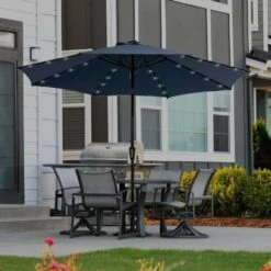 11 Ft. LED Lights Steel Outdoor Market Solar Patio Umbrella In Navy 12 11 Ft. LED Lights Steel Outdoor Market Solar Patio Umbrella In Navy -More Furniture Store market umbrellas 11dz zzs navy d4 1000