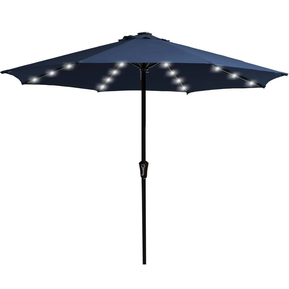 11 Ft. LED Lights Steel Outdoor Market Solar Patio Umbrella In Navy 2 11 Ft. LED Lights Steel Outdoor Market Solar Patio Umbrella In Navy - Image 2