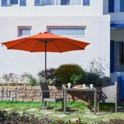 11 Ft. LED Lights Steel Outdoor Market Solar Patio Umbrella In Orange -More Furniture Store market umbrellas 11dz zzs orange 31 1000