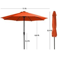 11 Ft. LED Lights Steel Outdoor Market Solar Patio Umbrella In Orange -More Furniture Store market umbrellas 11dz zzs orange 77 1000