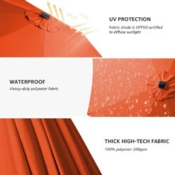 11 Ft. LED Lights Steel Outdoor Market Solar Patio Umbrella In Orange -More Furniture Store market umbrellas 11dz zzs orange a0 1000