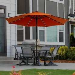 11 Ft. LED Lights Steel Outdoor Market Solar Patio Umbrella In Orange -More Furniture Store market umbrellas 11dz zzs orange d4 1000