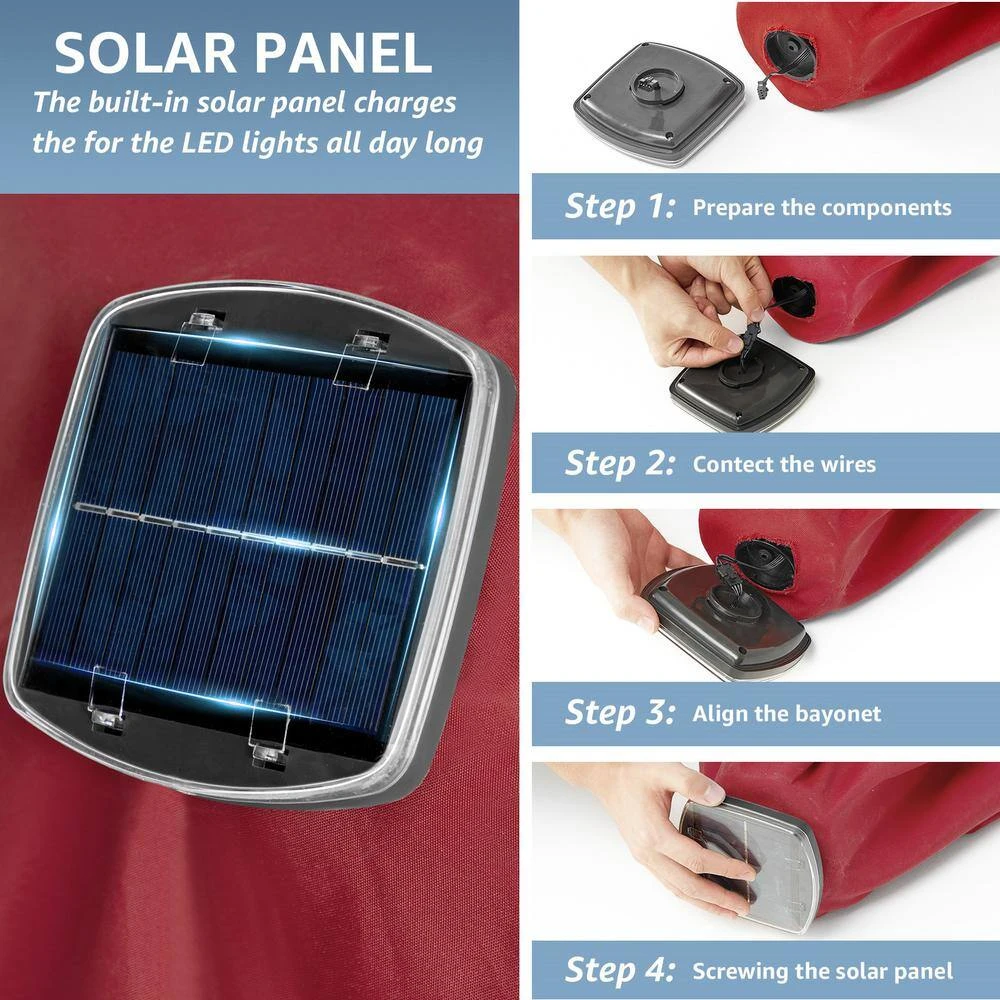 11 Ft. LED Lights Steel Outdoor Market Solar Patio Umbrella In Red 4 11 Ft. LED Lights Steel Outdoor Market Solar Patio Umbrella In Red - Image 4