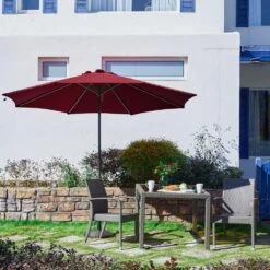 11 Ft. LED Lights Steel Outdoor Market Solar Patio Umbrella In Red 13 11 Ft. LED Lights Steel Outdoor Market Solar Patio Umbrella In Red -More Furniture Store market umbrellas 11dz zzs red 31 1000