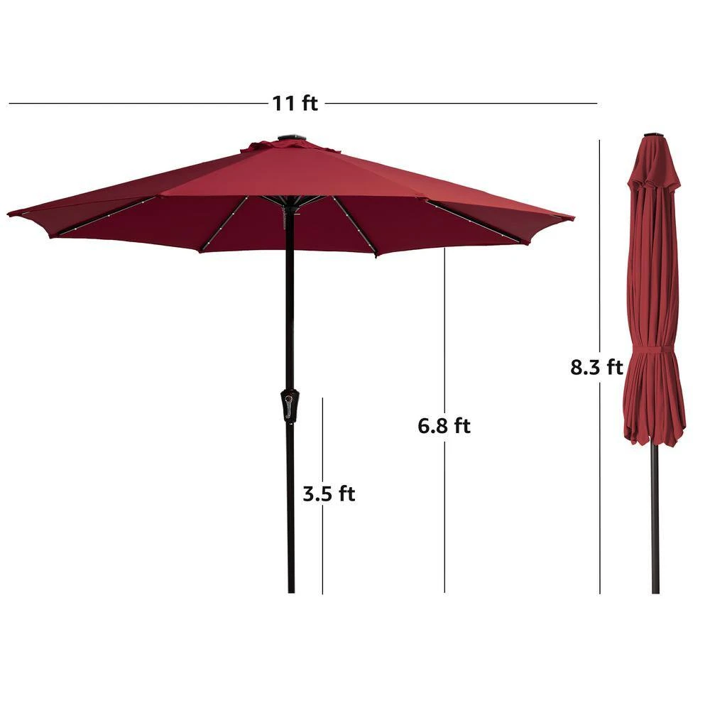 11 Ft. LED Lights Steel Outdoor Market Solar Patio Umbrella In Red 5 11 Ft. LED Lights Steel Outdoor Market Solar Patio Umbrella In Red - Image 5