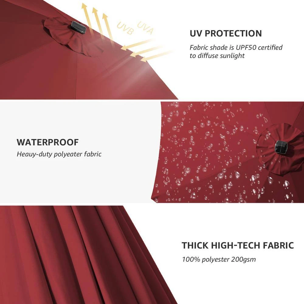 11 Ft. LED Lights Steel Outdoor Market Solar Patio Umbrella In Red 3 11 Ft. LED Lights Steel Outdoor Market Solar Patio Umbrella In Red - Image 3