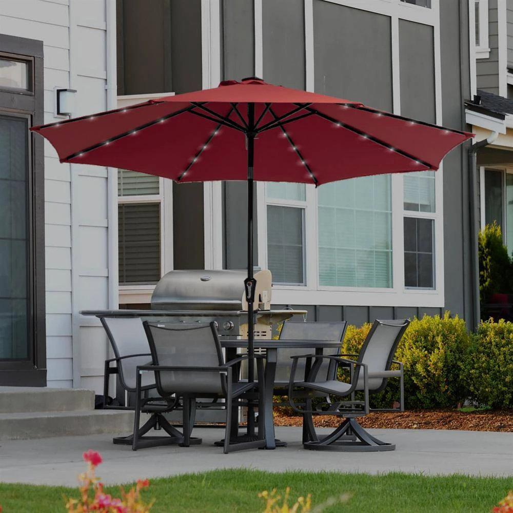 11 Ft. LED Lights Steel Outdoor Market Solar Patio Umbrella In Red 6 11 Ft. LED Lights Steel Outdoor Market Solar Patio Umbrella In Red - Image 6
