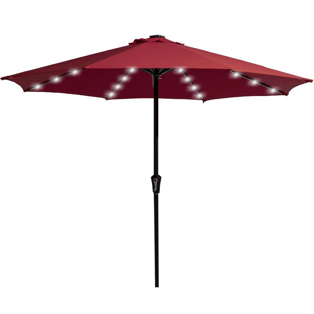 11 Ft. LED Lights Steel Outdoor Market Solar Patio Umbrella In Red 2 11 Ft. LED Lights Steel Outdoor Market Solar Patio Umbrella In Red - Image 2