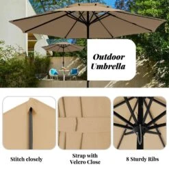 11 Ft. 2 -Tiers 8 Sturdy Ribs Outdoor Market Patio Umbrellas With Crank Lift In Beige -More Furniture Store market umbrellas 11sc zzs be 77 1000