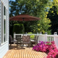 11 Ft. 2 -Tiers 8 Sturdy Ribs Outdoor Market Patio Umbrellas With Crank Lift In Brown -More Furniture Store market umbrellas 11sc zzs bn 31 1000