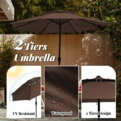 11 Ft. 2 -Tiers 8 Sturdy Ribs Outdoor Market Patio Umbrellas With Crank Lift In Brown -More Furniture Store market umbrellas 11sc zzs bn 77 1000