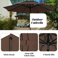 11 Ft. 2 -Tiers 8 Sturdy Ribs Outdoor Market Patio Umbrellas With Crank Lift In Brown -More Furniture Store market umbrellas 11sc zzs bn a0 1000