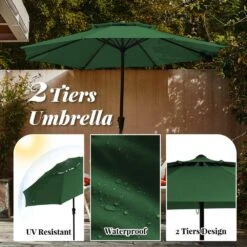 11 Ft. 2 -Tiers 8 Sturdy Ribs Outdoor Market Patio Umbrellas With Crank Lift In Green -More Furniture Store market umbrellas 11sc zzs gn 77 1000
