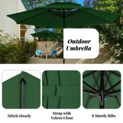 11 Ft. 2 -Tiers 8 Sturdy Ribs Outdoor Market Patio Umbrellas With Crank Lift In Green -More Furniture Store market umbrellas 11sc zzs gn a0 1000