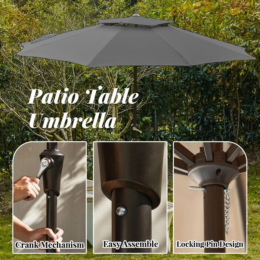 11 Ft. 2 -Tiers 8 Sturdy Ribs Outdoor Market Patio Umbrellas With Crank Lift In Gray 4 11 Ft. 2 -Tiers 8 Sturdy Ribs Outdoor Market Patio Umbrellas With Crank Lift In Gray - Image 4