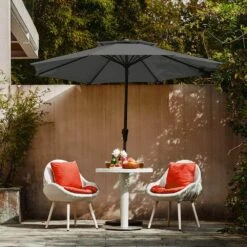 11 Ft. 2 -Tiers 8 Sturdy Ribs Outdoor Market Patio Umbrellas With Crank Lift In Gray