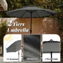11 Ft. 2 -Tiers 8 Sturdy Ribs Outdoor Market Patio Umbrellas With Crank Lift In Gray 11 11 Ft. 2 -Tiers 8 Sturdy Ribs Outdoor Market Patio Umbrellas With Crank Lift In Gray -More Furniture Store market umbrellas 11sc zzs gy 77 1000