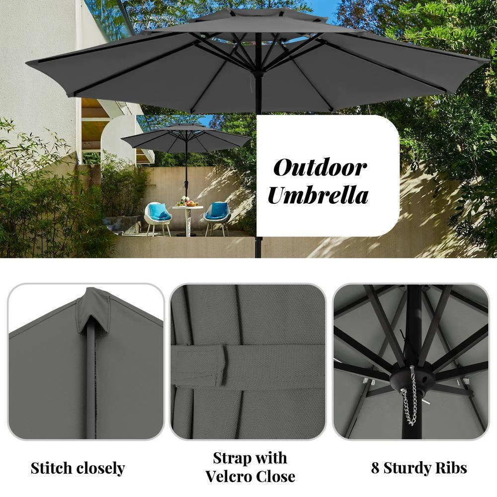 11 Ft. 2 -Tiers 8 Sturdy Ribs Outdoor Market Patio Umbrellas With Crank Lift In Gray 3 11 Ft. 2 -Tiers 8 Sturdy Ribs Outdoor Market Patio Umbrellas With Crank Lift In Gray - Image 3