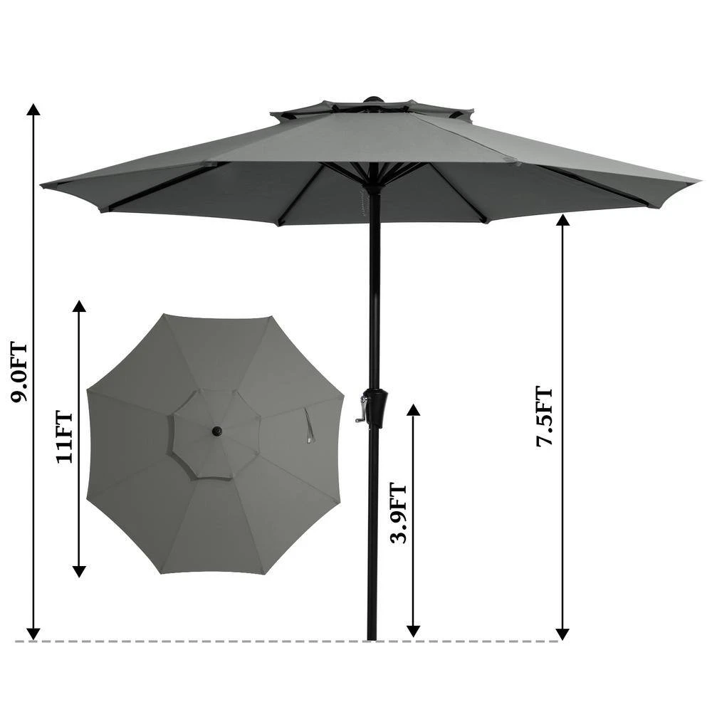 11 Ft. 2 -Tiers 8 Sturdy Ribs Outdoor Market Patio Umbrellas With Crank Lift In Gray 2 11 Ft. 2 -Tiers 8 Sturdy Ribs Outdoor Market Patio Umbrellas With Crank Lift In Gray - Image 2
